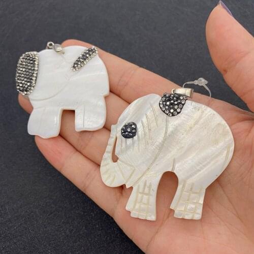 Elephant Shape Freshwater Shell Diamond Pendant for DIY Necklace Jewelry Making Necklace Charm Designer Charms Woman Accessories