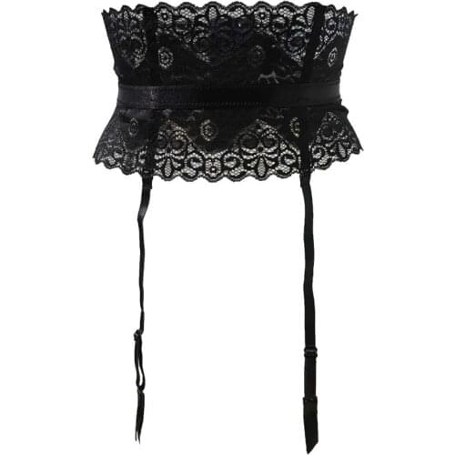 Women Garters Black Lace Garter Belt 4 Wide Straps Metal Buckles Sexy Suspender Belt for Stocking Retro Sexy Lingerie S508B