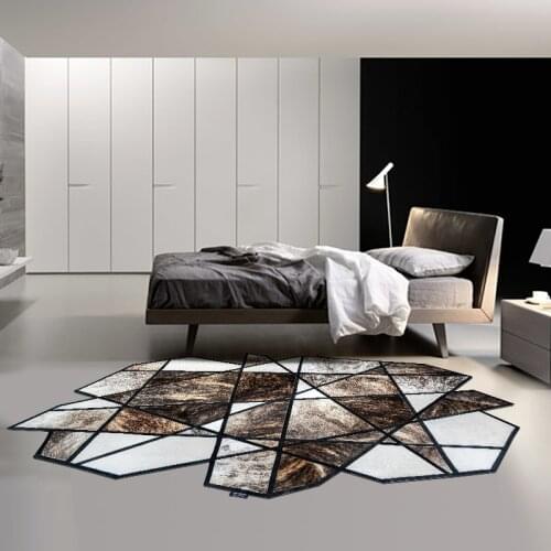 Postmodern Style Luxury Natural Geometric Cowhide Patchwork Rugs Abnormity Carpet for Living Room and Bed Room Large Carpets