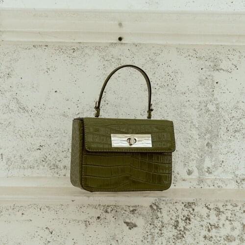 French Style Womens Luxury Sapphire Blue High-End Shiny Leather Crocodile Pattern Design Mini Handbag Texture Box Crossbody Bag