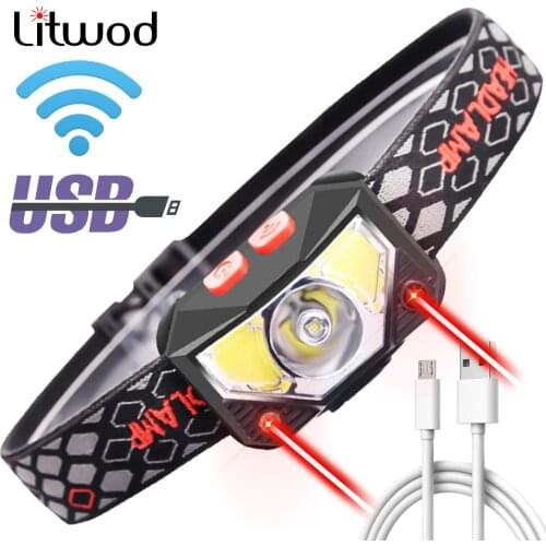 Sensor Led Headlamp XP-G Q5 Built in Battery Head Flashlight Lamp Headlight Bulbs Lights Running Waterproof White Red Color C02