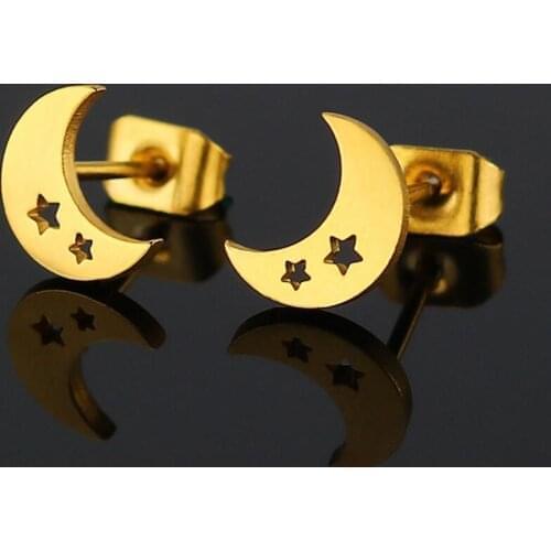 Stainless Steel Ohrringe Gold Silver Crescent Moon Star Stud Earrings Dating Gifts for Valentines Earings Fashion Jewelry Gift