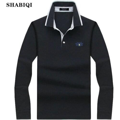 SHABIQI 2019 Men Polo Shirt Mens Long Sleeve Solid Polo Shirts Camisa Casual cotton Polos Masculina Plus size S-10XL