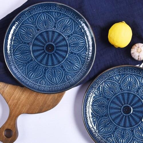 Dark Embossed Tableware Set Ceramic Creative Plates Household Dishes Western Dishes Commercial Restaurant Steak Dishes