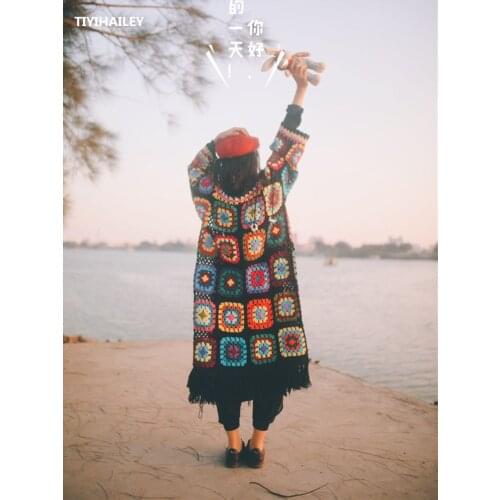 TIYIHAILEY Free Shipping 2020 Cotton Coat For Women Loose Outerwear Long Sleeve Mid-Calf Hand Made National Sweaters Open Stitch