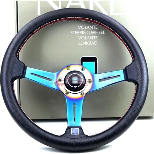 Neochrome Color Leather Universal 350mm 14inch Race Racing Car Sport Steering Wheel Racing Parts