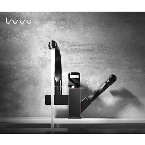 Vidric Black Orb Pull Out Kitchen Faucet Single Handle Mixer Tap Dual Spout 360 Swivel Kitchen Faucet Solid Brass Faucet