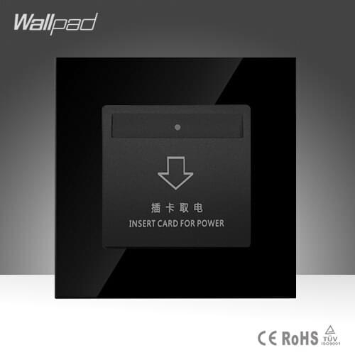 Wallpad CE BS Approved Inserd Card Switch Luxury Black Crystal Glass 40A Low Frequency Sensor Card Wall Switch ,Free Shipping