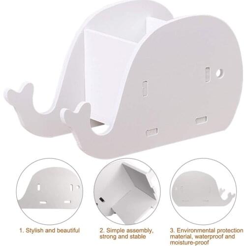 XRHYY Whale-Shape Desk Pencil Pen Holder, FineGood Wood Plastic Board Stationery Multifunctional Organizer with Cell Phone Stand