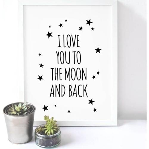 I love you to the moon and back Quote Canvas Painting Wall Quote For Nursery Room Decoration