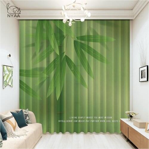Green Bamboo 3D Print Curtains In Hotel Living Room Curtains For Kitchen Home Decoration Luxury Curtain Rod Micro Shading