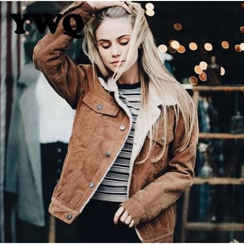 Lamb Wool Corduroy Panelled Jacket With Fur Collar Thick Velvet Jacket Winter Warm Outerwear Long Sleeve Vintage Women Coat