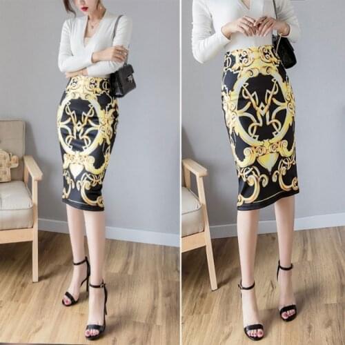 Printed Bag Hip Skirt Summer 2020 New One-Step Skirt Slit High Waist Temperament Fashion Long Section Large Size A-Line Skirt