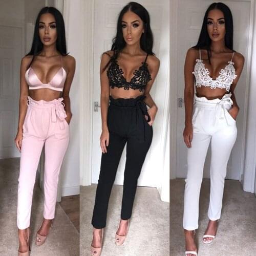 2018 Fashion Long Pants Women High Waist Pants Pure Color Bowknot Waist Belt Pencil Joggers Summer Fashion Street Outfits Skinny
