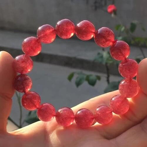 Wholesale Genuine Natural Red Strawberry Quartz Crystal Round Bead Stretch Charm Bracelet Women Femme 8mm Free Shipping