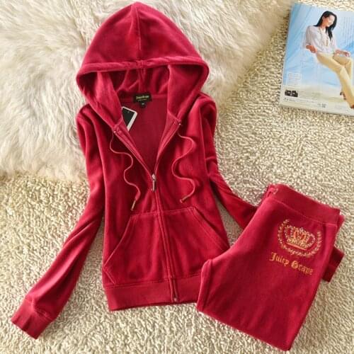 Women Spring Fall Set 2021 Suit Velet Fitness Casual Wine Red Elegant Clothing Workout for Ladies Tracksuits Sportswear S-XL