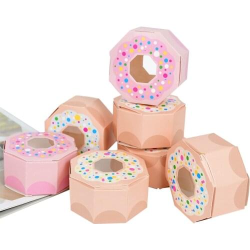10pcs Donut Candy Box Hexagon Sweet Chocolate Paper Box Kids Birthday Wedding Party Favors Gifts Packaging Supplies Baby Shower