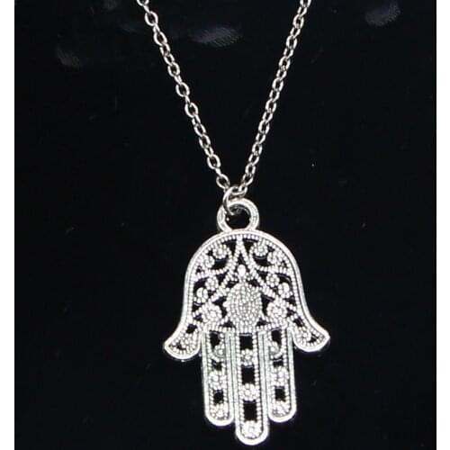 20pcs New Fashion Necklace 42x28mm hamsa palm hand protection Pendants Short Long Women Men Colar Gift Jewelry Choker