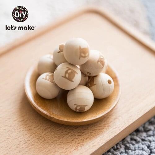 Lets Make Wooden beads 30pcs Food grade Jewelry DIY Bracelets Beads Baby Teether 20mm Various styles of printed wooden beads