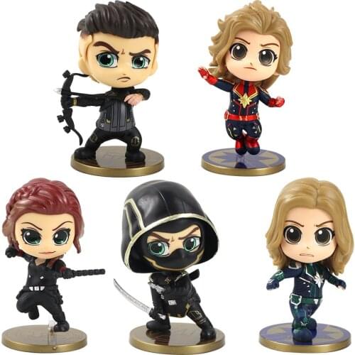 5pcs/set 10-11cm Avengers Captain Black Widow Q Version Bobble Head PVC Super Hero Figure Collectible Model Toys