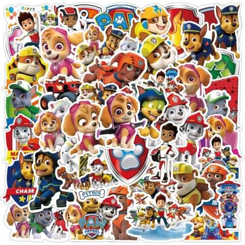 50pcs Paw Patrol Cartoon Animated Sticker Anime Action Figure Guitar Trolley Case Waterproof Car Graffiti Sticker Children Toys