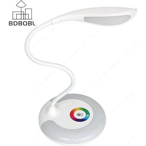 BDBQBL 3 Level Touch RGB Base Eye-protection Lamp Night Dimmable LED Desk Lamp USB Charging Book Reading Light Rechargeable