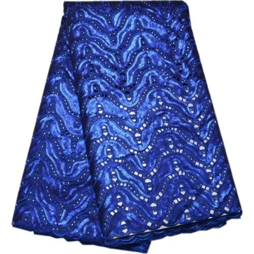 Free shipping (5yards/pc) high quality royal blue African handcut organza lace fabric with allover sequins for party dress OP19