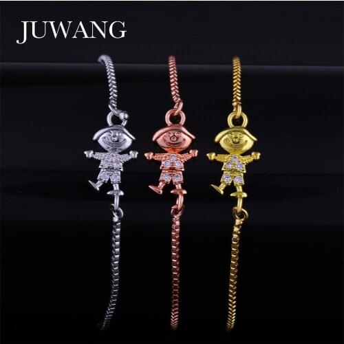 JUWANG Boy Bracelets & Bangles for Girls Children Woman Silver Color Charm Bracelets AAA Cubic Zirconia Fashion Jewelry Gift