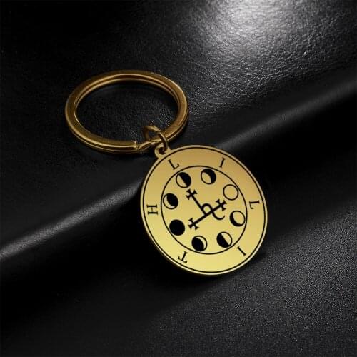 COOLTIME Sigil of Lilith Pendants Keyring Night and Moon Demon Goddess Solomon Magic Kabbalah Amulet Stainless Steel Keychain