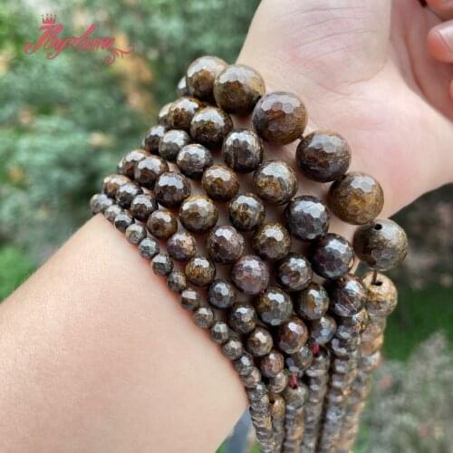 6/8/10/12MM Natural Brown Bronzite Faceted Round Beads Loose Stone Beads For DIY Necklace Bracelet Jewelry Making Strand 15"
