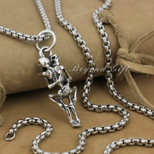 Forever Love Sex Skull Fashion 925 Sterling Silver Pendant Biker Jewelry 9R006 with steel necklace 26 inches