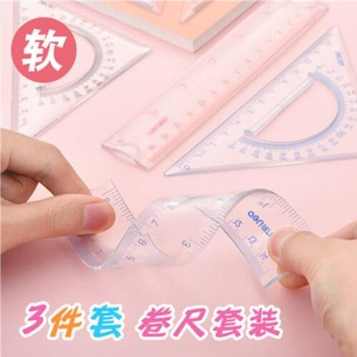 Deli 79520 student drawing soft ruler, multi-functional combination ruler, triangle ruler and ruler, school office supplies