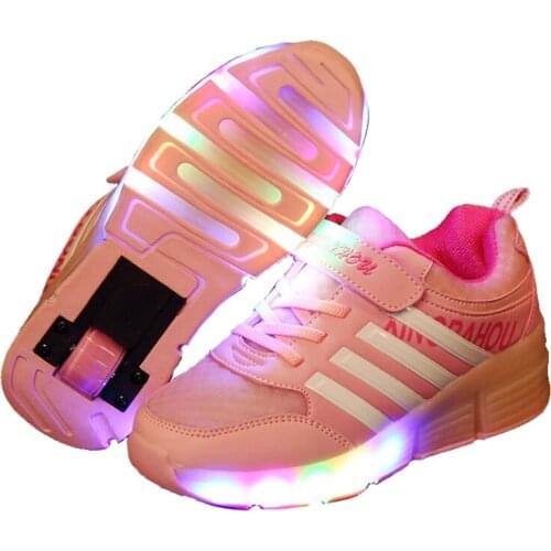 RISRICH Kids LED roller shoes glowing luminous light up sneakers with on wheels kids rollers skate pink shoes for boy girls