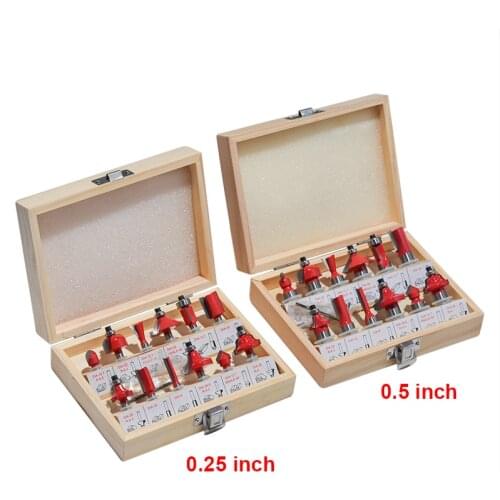 12Pcs/Set 1/4'' 1/2'' Shank Tungsten Carbide Router Bits Woodworking Milling Cutter for Hand Trimmer Wood Router Accessories