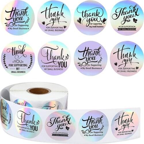 Fantastic Laser Thank You Stickers for Small Business Holographic Silver Adhesive Labels 500pcs for Bag Boxes Envelope Retailers