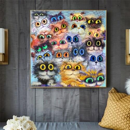 Canvas Painting Colorful Cute Cats for Living Room Kids Room Decoration Wall Art Pictures Posters and Prints Photo Home Decor