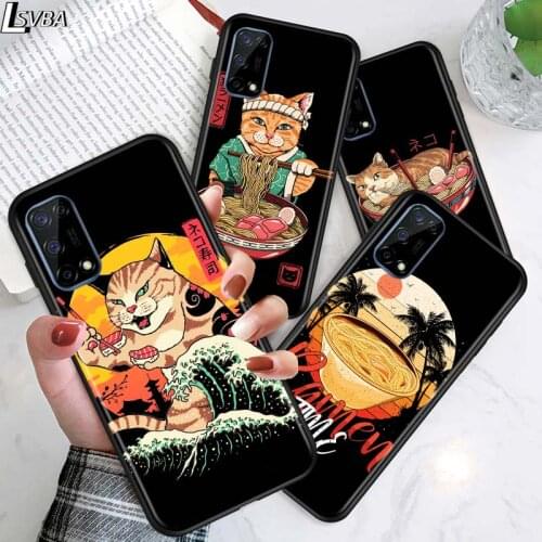 Cartoon Cat Japanese Waves for OPPO Realme V15 X5 X3 X50 X7 X2 C17 C11 C3 C2 7 7i 6 6S 6i 5 Narzo 20 Pro Black Phone Case