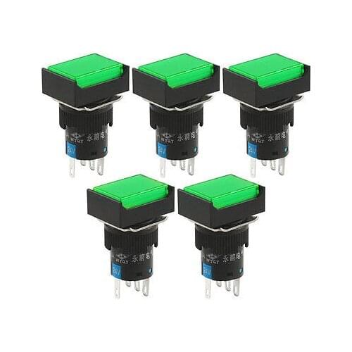 Panel Mount Latching Green Lamp Rectangular Push Button Switch DC 24V