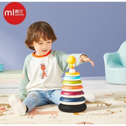 Mloong montessori baby stacking toy Puzzle rainbow circle sorters for children Early education Ferrule blocks babe 6 months
