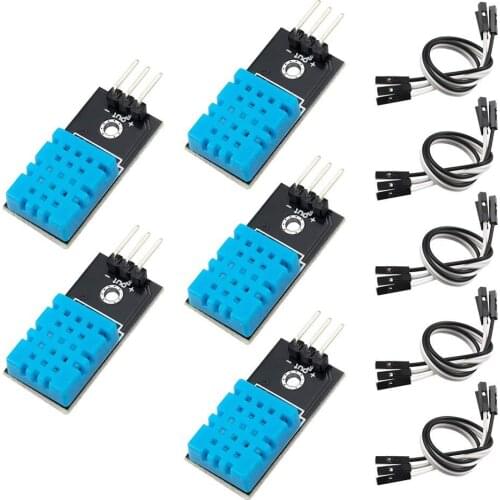 5pcs DHT11 Temperature Humidity Sensor Module Digital Single Bus 3.3V-5V with Jumper Wires for Arduino Raspberry Pi