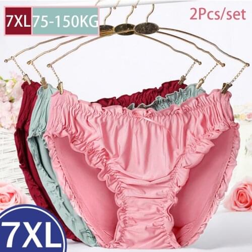 2 Piece 7XL Large Size Womens Underwear 140Kg High Waist Modal Satin Breathable Cotton Oversized Sexy Briefs Strong Elasticity