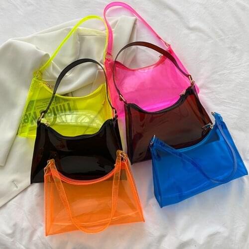 New 2021 Fluorescent Transparent Clear Jelly Bag Handbag Shoulder Bags For Women Elegant Evening Party Underarm bag Totes Female
