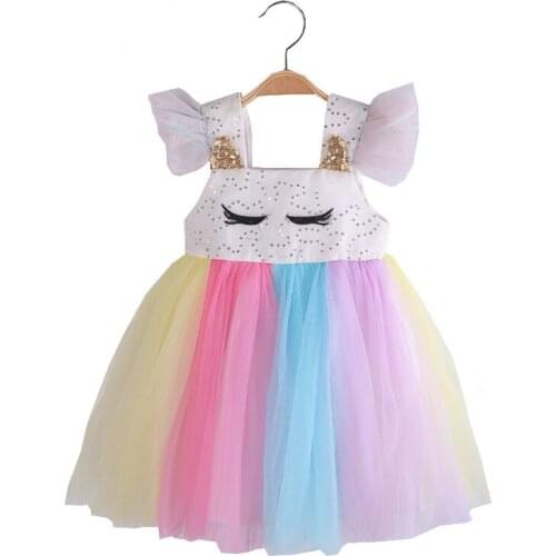 2021 Spring Summer New Girls' Dress Elegant Girl Rainbow Skirt Childrens Princess Skirt Dresses Kids Clothes Korean Fashion