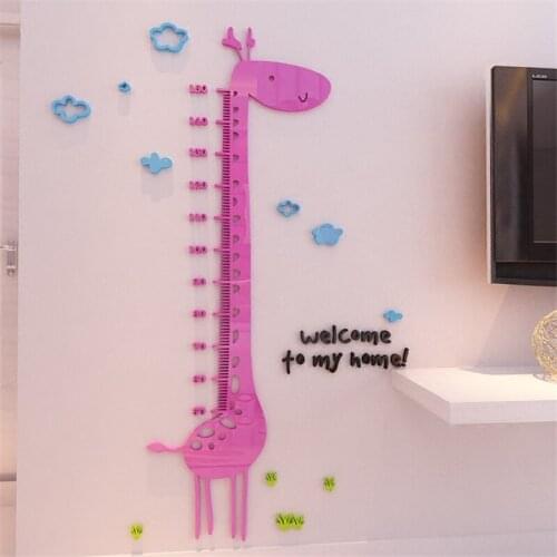 New Giraffe Cartoon Height sticker childrens room creative height cubes DIY 3d three-dimensiona crystal acrylic wall stickers
