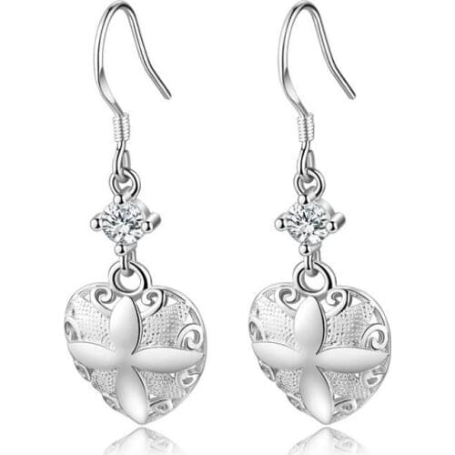 Charm Hollow Heart Drop Earrings For Women Jewelry Fashion Zircon Flower Earring Female Long Accessories Lady CZ Earrings Gift