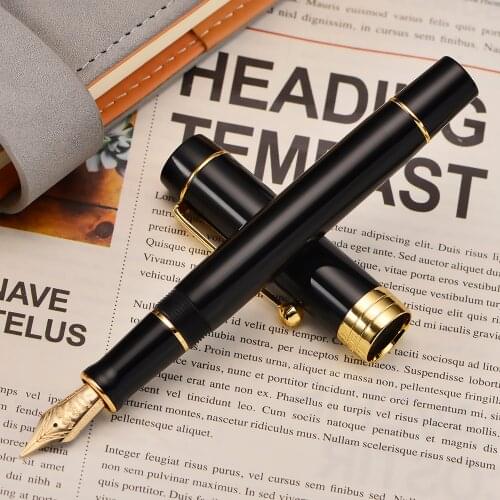 Jinhao 100 14K Gold Resin Fountain Pen Black Fine Nib 0.5mm with Golden Clip Converter Writing Business Office Gift Ink Pen