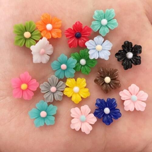Resin Mixed Kawaii 12mm Colorful Flower Flatback Cabochon Stone 100PCS Scrapbook DIY Decor Home Figurine Crafts OF577