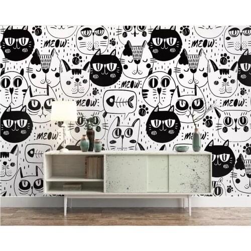 Beibehang Custom large wallpaper modern minimalist 3d stereo stitching vector black and white hand drawn cartoon background