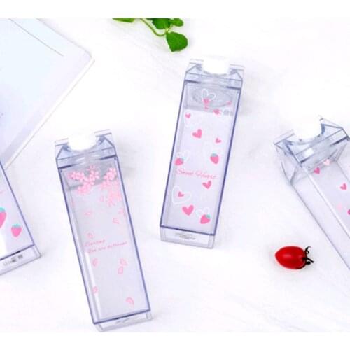Portable Water Bottle Milk Storage Sakura-Print Strawberry-Print Sports Drinking Clear Cup For Home School Office Sep. 12