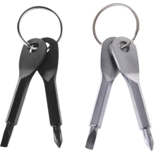 Portable Travel 4 In 1 Stainless Steel Screwdriver Keychain Outdoor Camping Mini EDC Multifunction Slotted Flathead Crossed